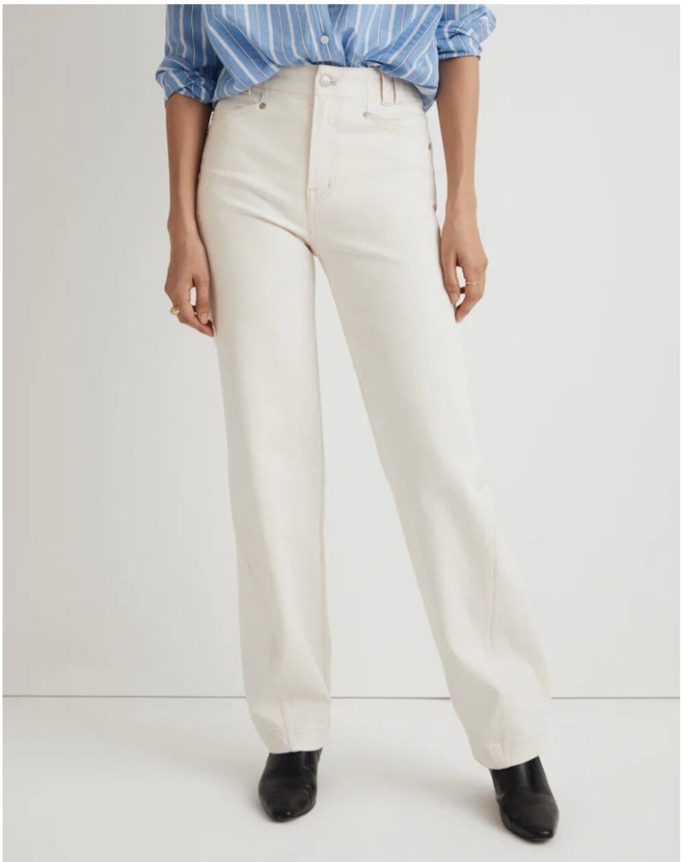 MADEWELL Jeans Women Sz 23 White Perfect Vintage Wide Leg High Rise Snap Hem NWT